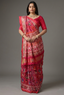 Pink Silk Traditional Patola Saree with Bead Work - pink silk saree patola