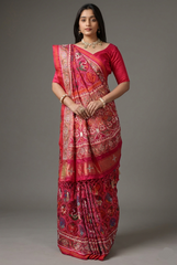Pink Silk Traditional Patola Saree with Bead Work