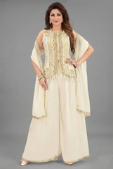 Off White Georgette Embroidered Palazzo Suit