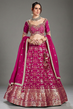 Rani Pink Banarasi Silk All Over Zari Weave Lehenga - pink silk saree zari