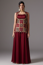 Maroon Gaji Silk Ajrakh Printed Palazzo Suit - maroon silk saree