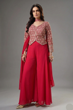 Pink Georgette Sequin Embroidered Palazzo Suit - red georgette saree embroidered