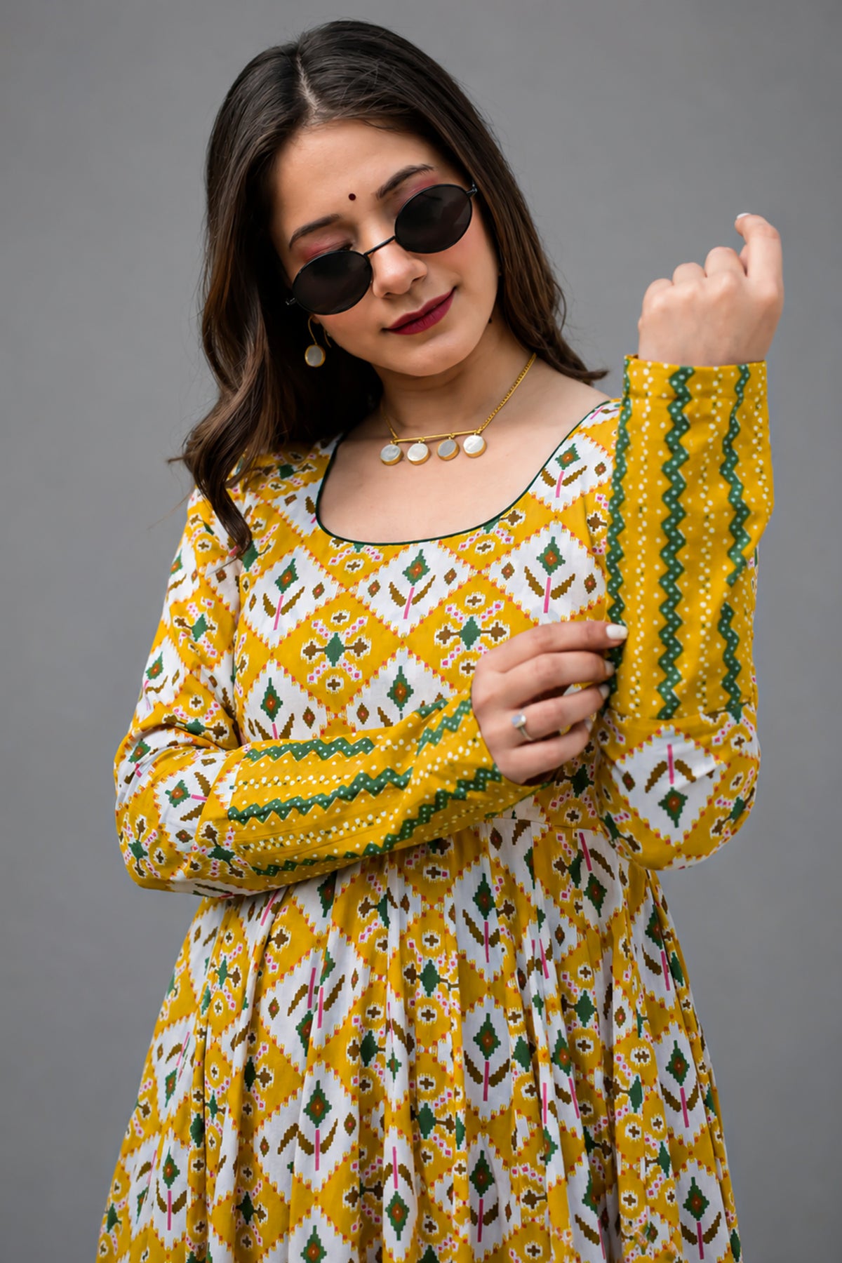 Yellow Muslin Printed Anarkali Kurti - yellow muslin saree