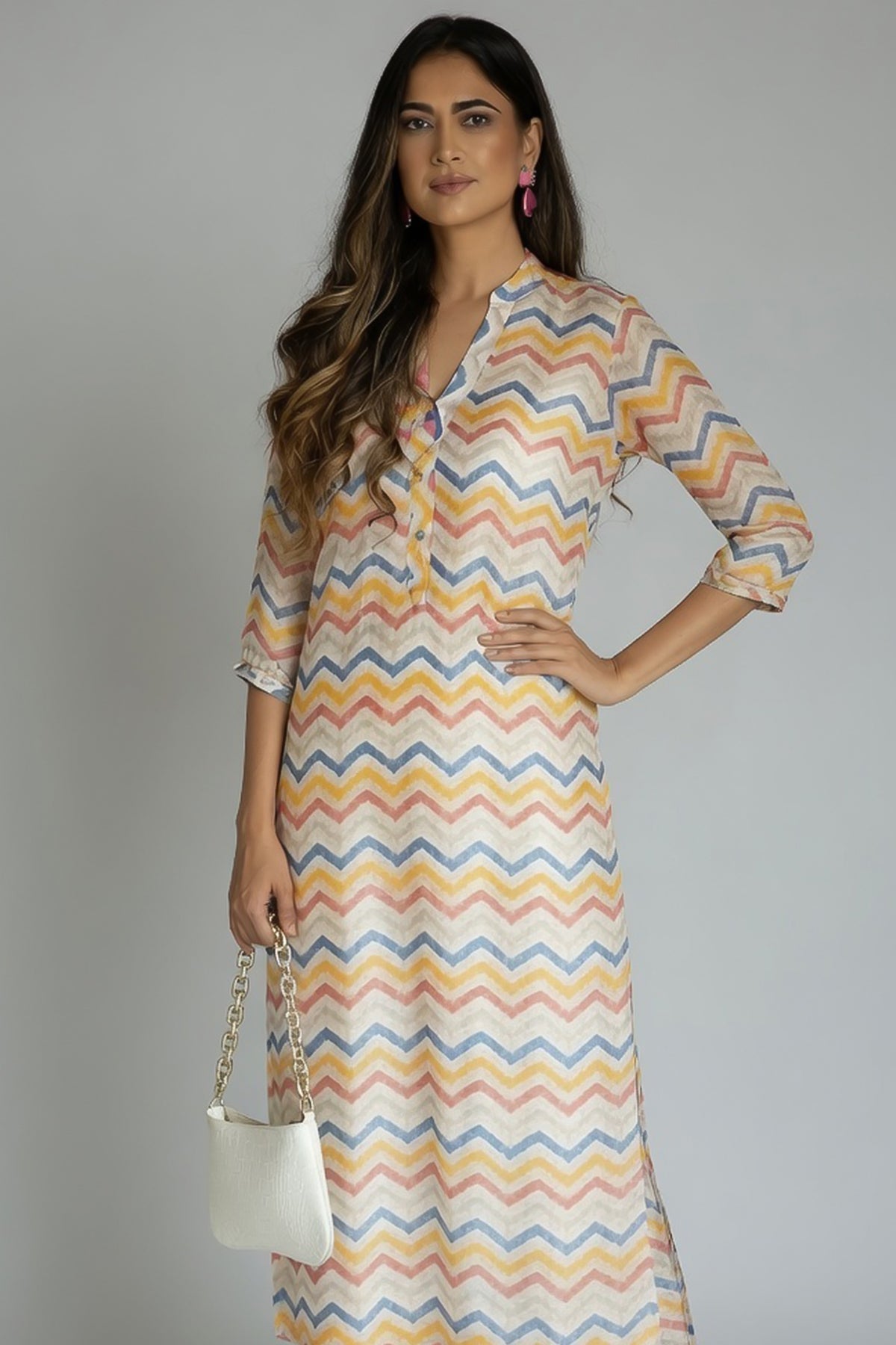 Multi Colored Muslin Zigzag Printed Kurti