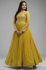 Yellow Georgette Anarkali Kurti with Embroidery Sequin Work - yellow georgette saree embroidery