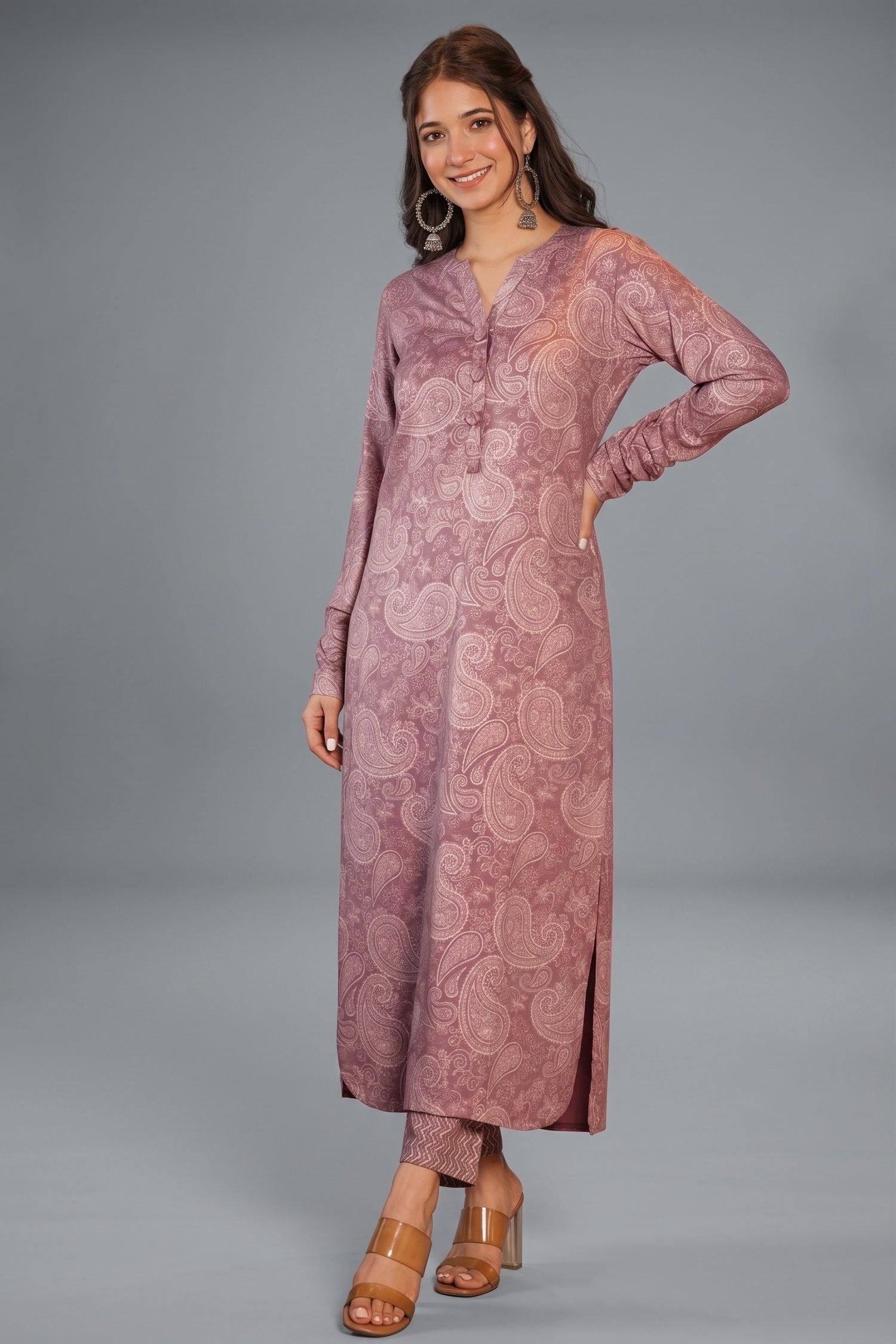 Paisley Printed Muslin Straight Cut Kurti with Pant - muslin saree