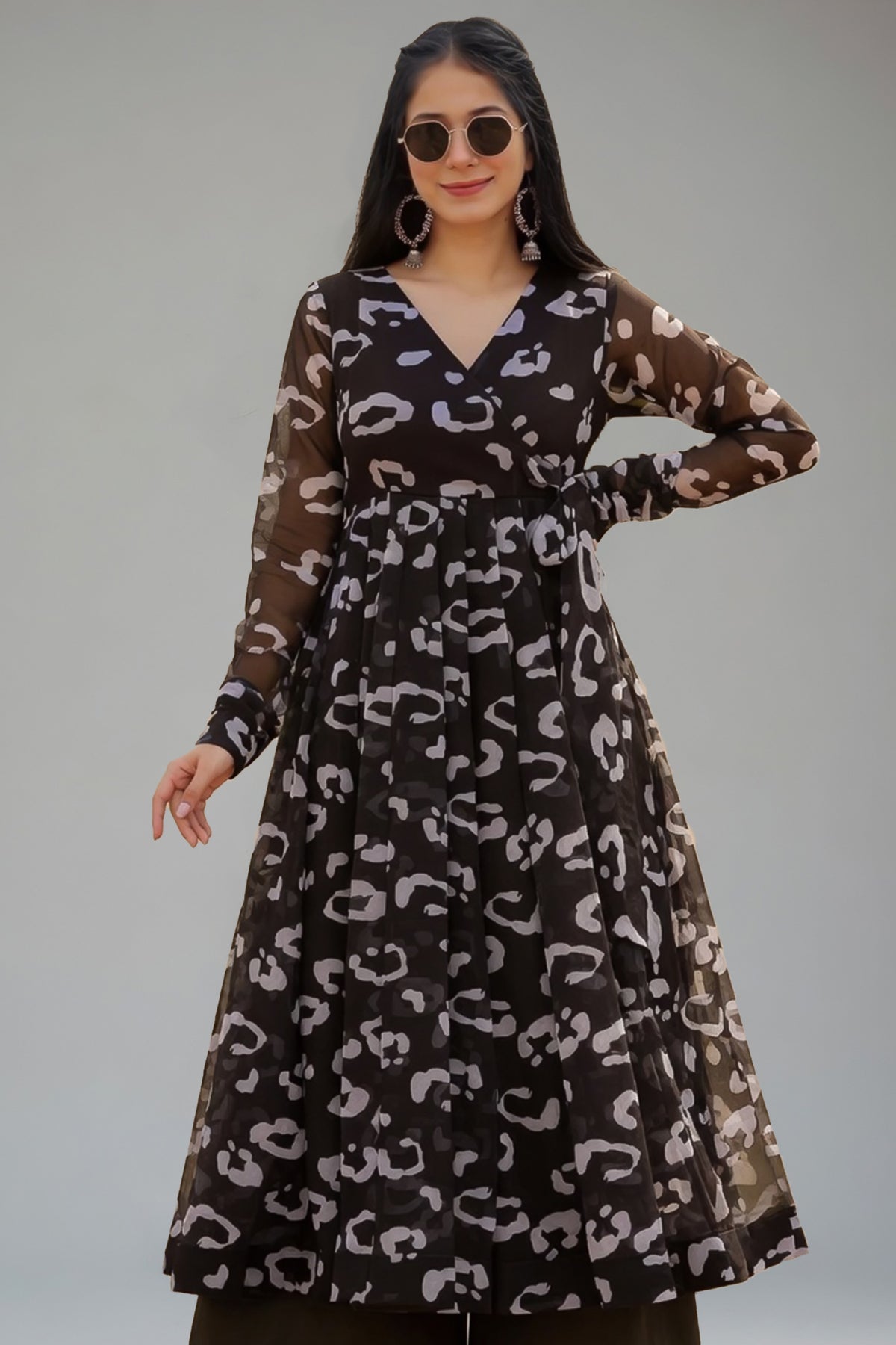 Black Georgette Printed Anarkali Kurti with Palazzo