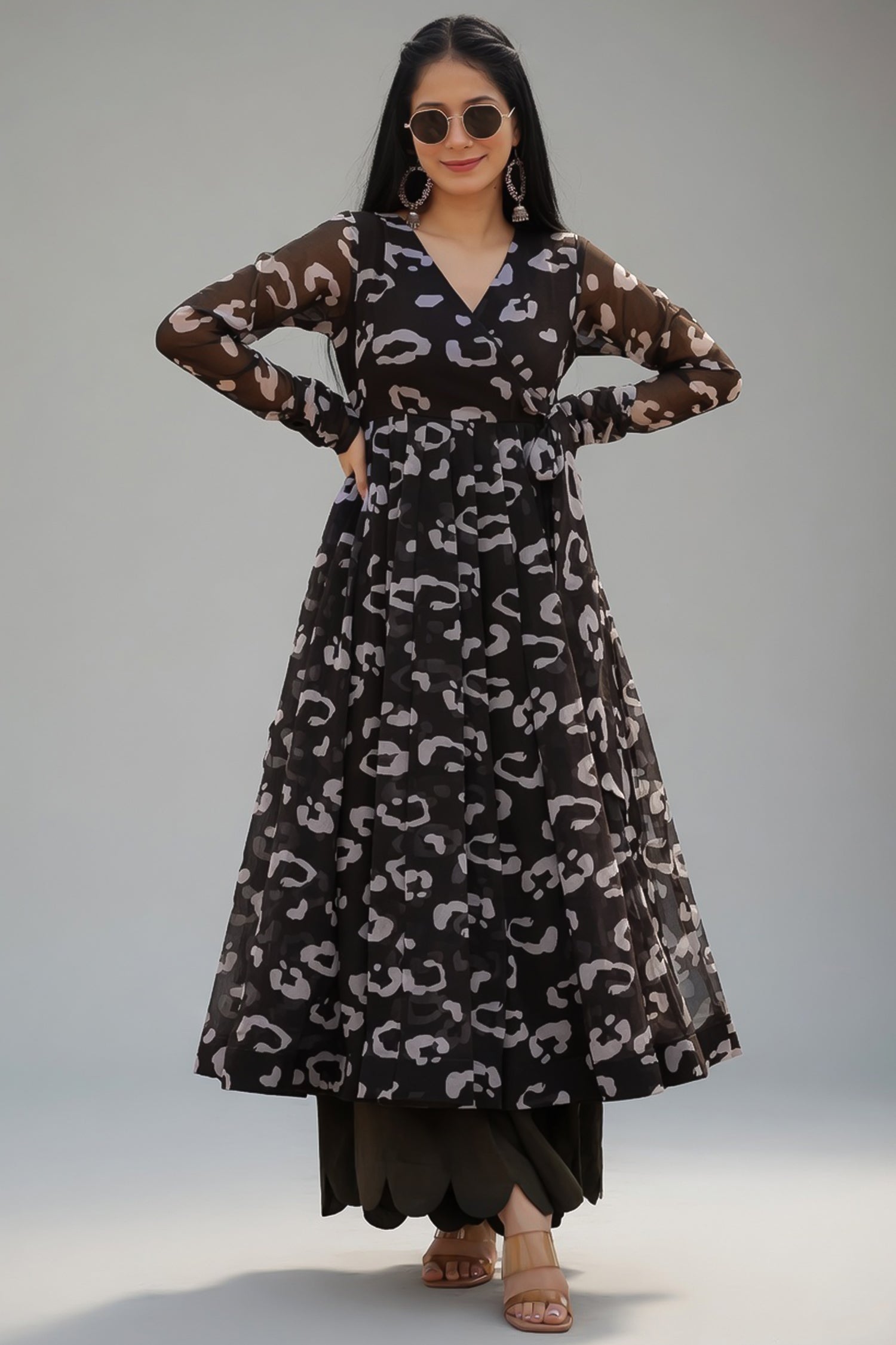 Black Georgette Printed Anarkali Kurti with Palazzo Main image