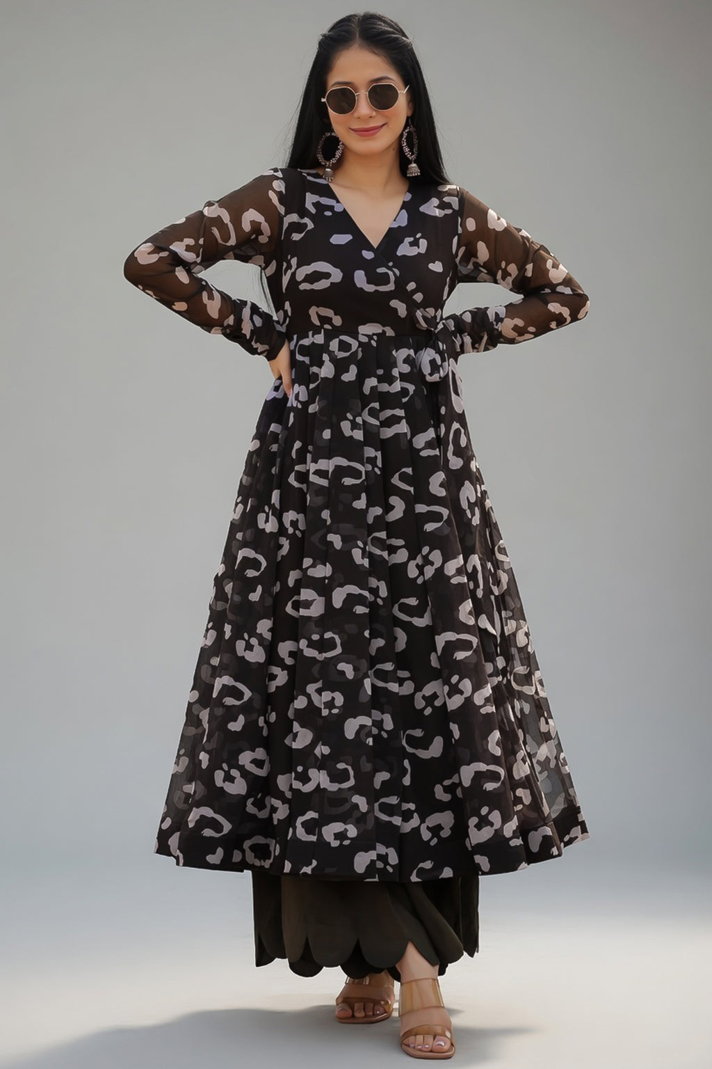 Black Georgette Printed Anarkali Kurti with Palazzo