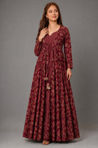 Maroon Muslin Anarkali Kurti with Long Shrug - maroon muslin saree
