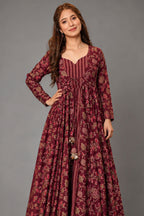 Maroon Muslin Anarkali Kurti with Long Shrug - maroon muslin saree