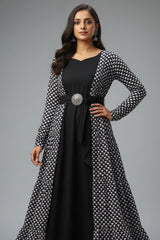 Black Georgette Plain Anarkali Kurti with Printed Long Shrug