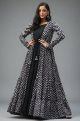 Black Georgette Plain Anarkali Kurti with Printed Long Shrug