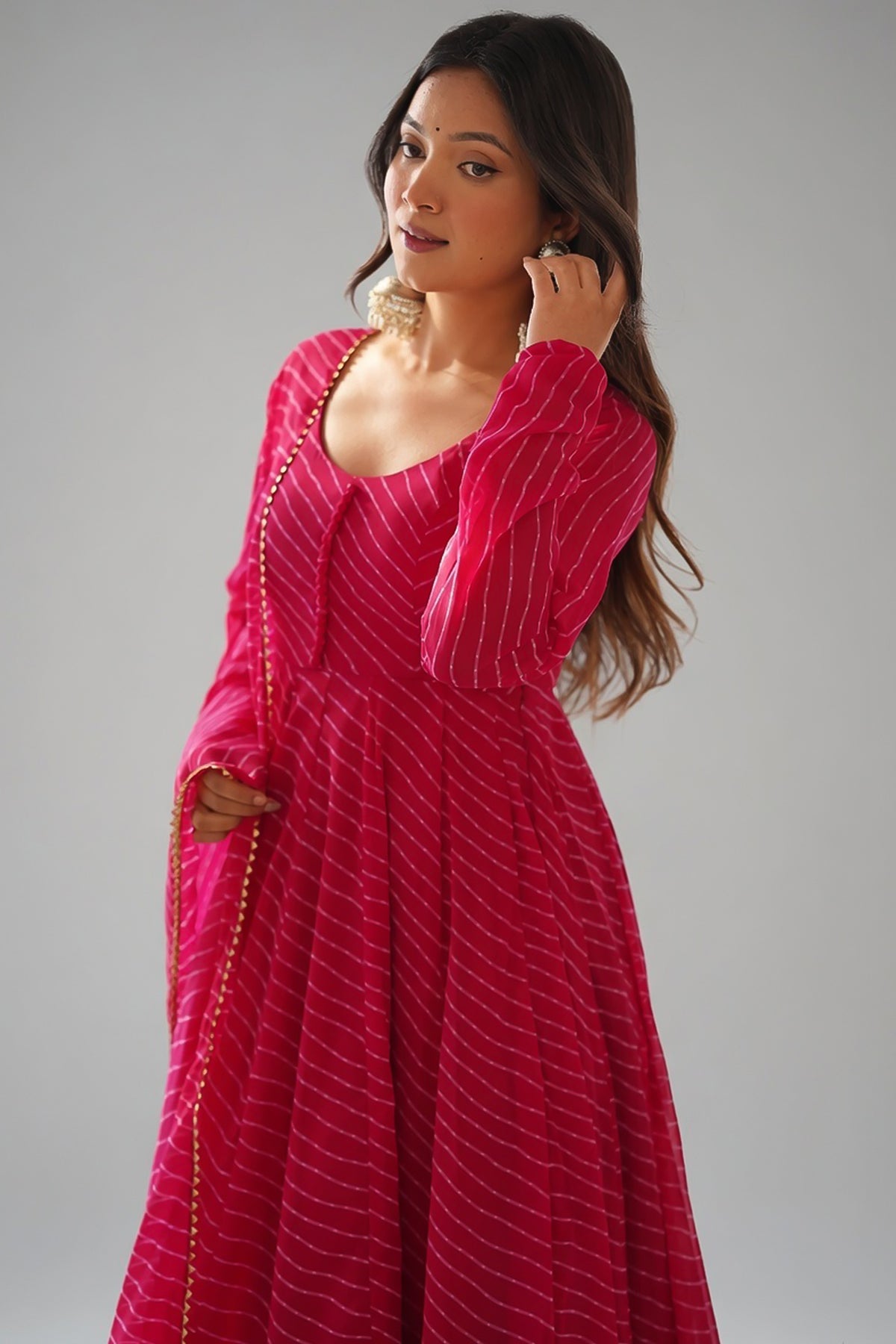 Leheriya Print Flared Anarkali Kurta Set