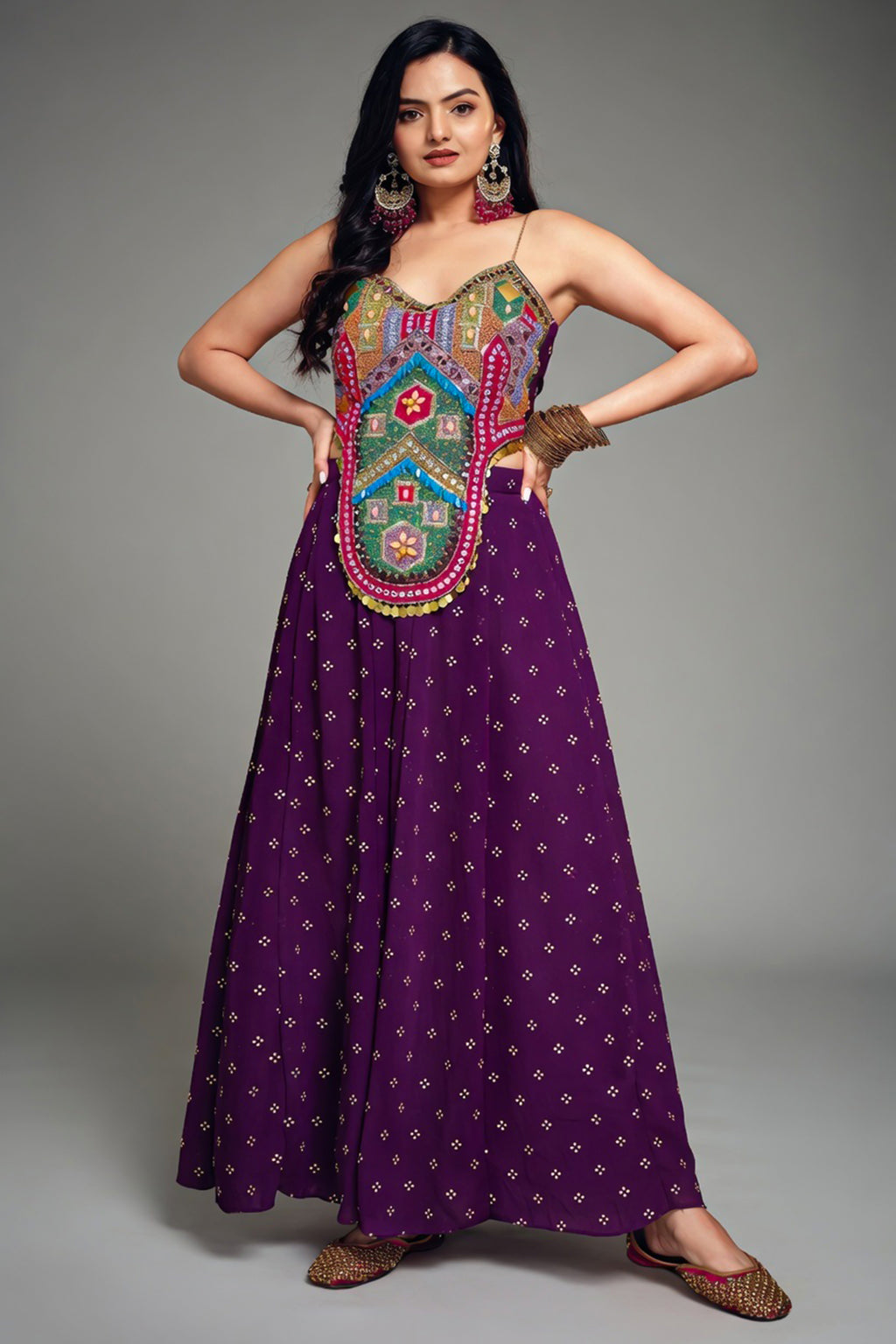 Purple Art Silk Co-Ord Set Adorned with Intricate Embroidery and Handwork - purple silk saree embroidery