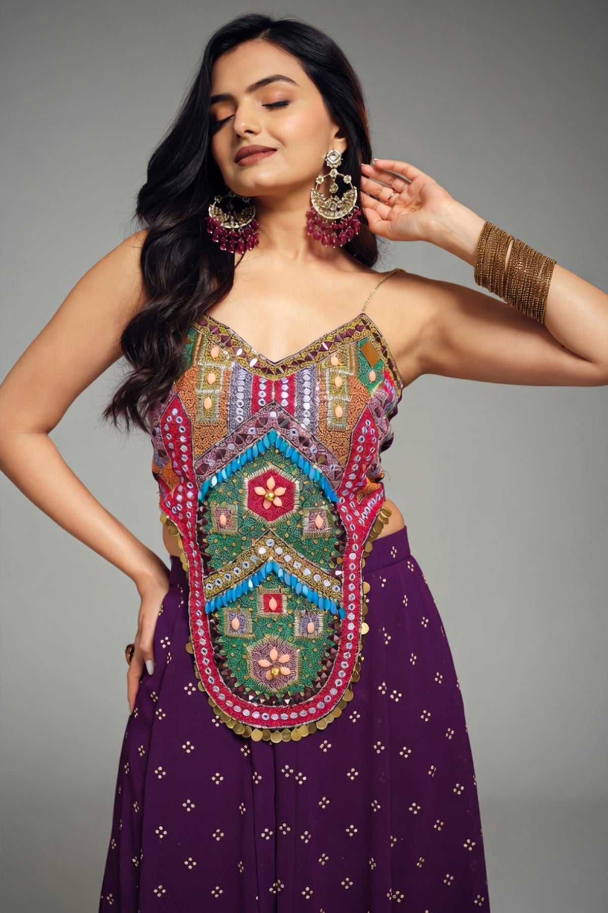 Purple Art Silk Co-Ord Set Adorned with Intricate Embroidery and Handwork - purple silk saree embroidery