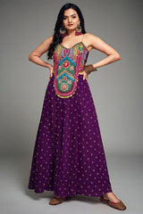 Purple Art Silk Co-Ord Set Adorned with Intricate Embroidery and Handwork - purple silk saree embroidery