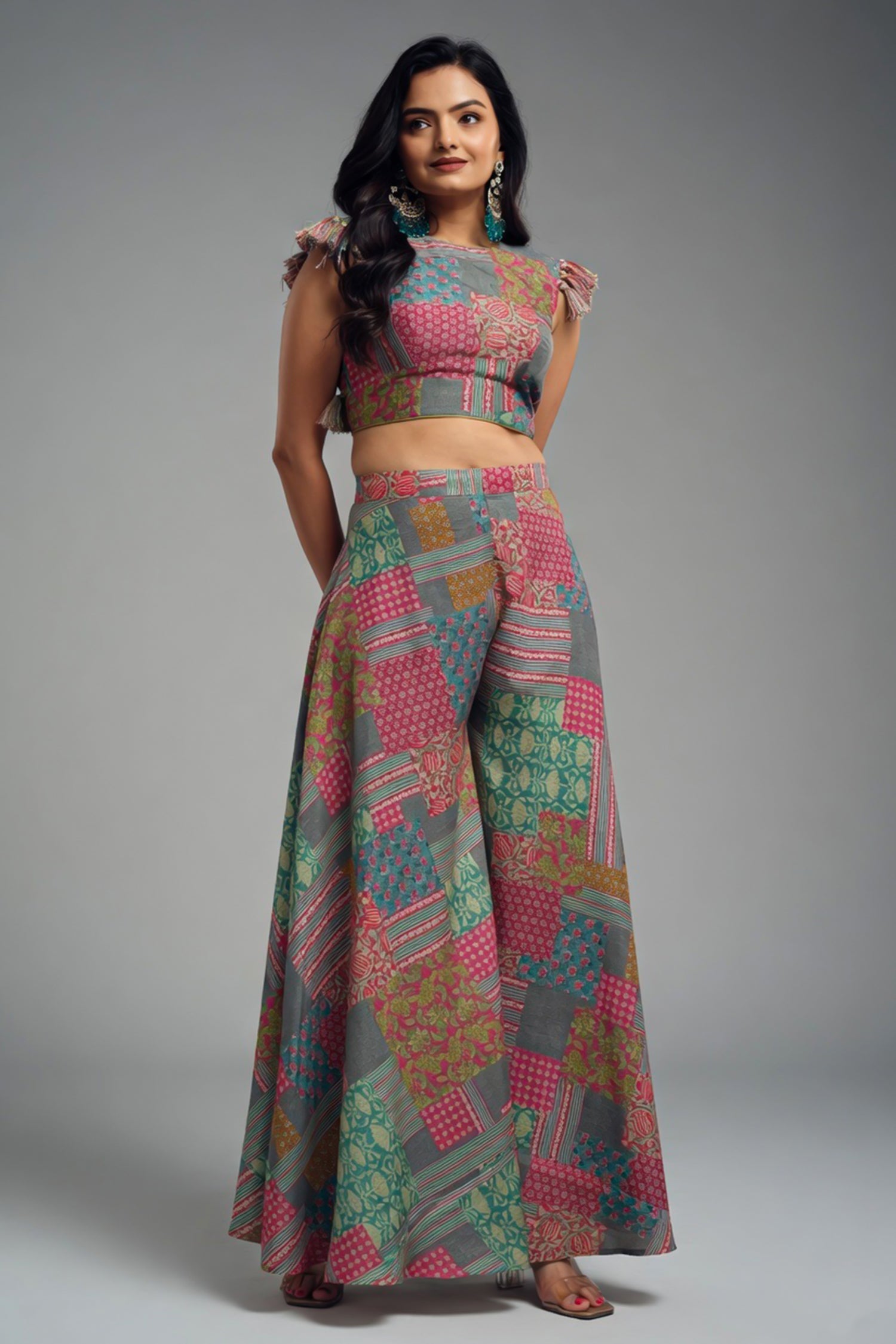 Multi Colored Muslin Printed Co-Ord Set - red muslin saree