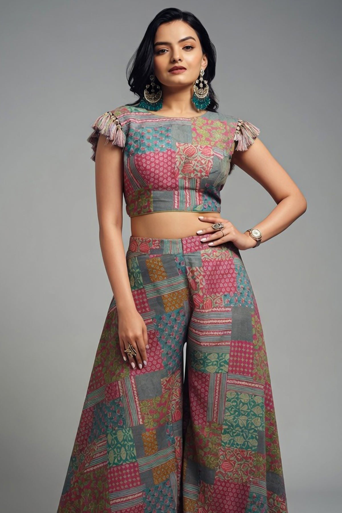 Multi Colored Muslin Printed Co-Ord Set - red muslin saree