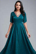 Peacock Blue Organza V Neckline Anarkali Kurti - blue organza saree