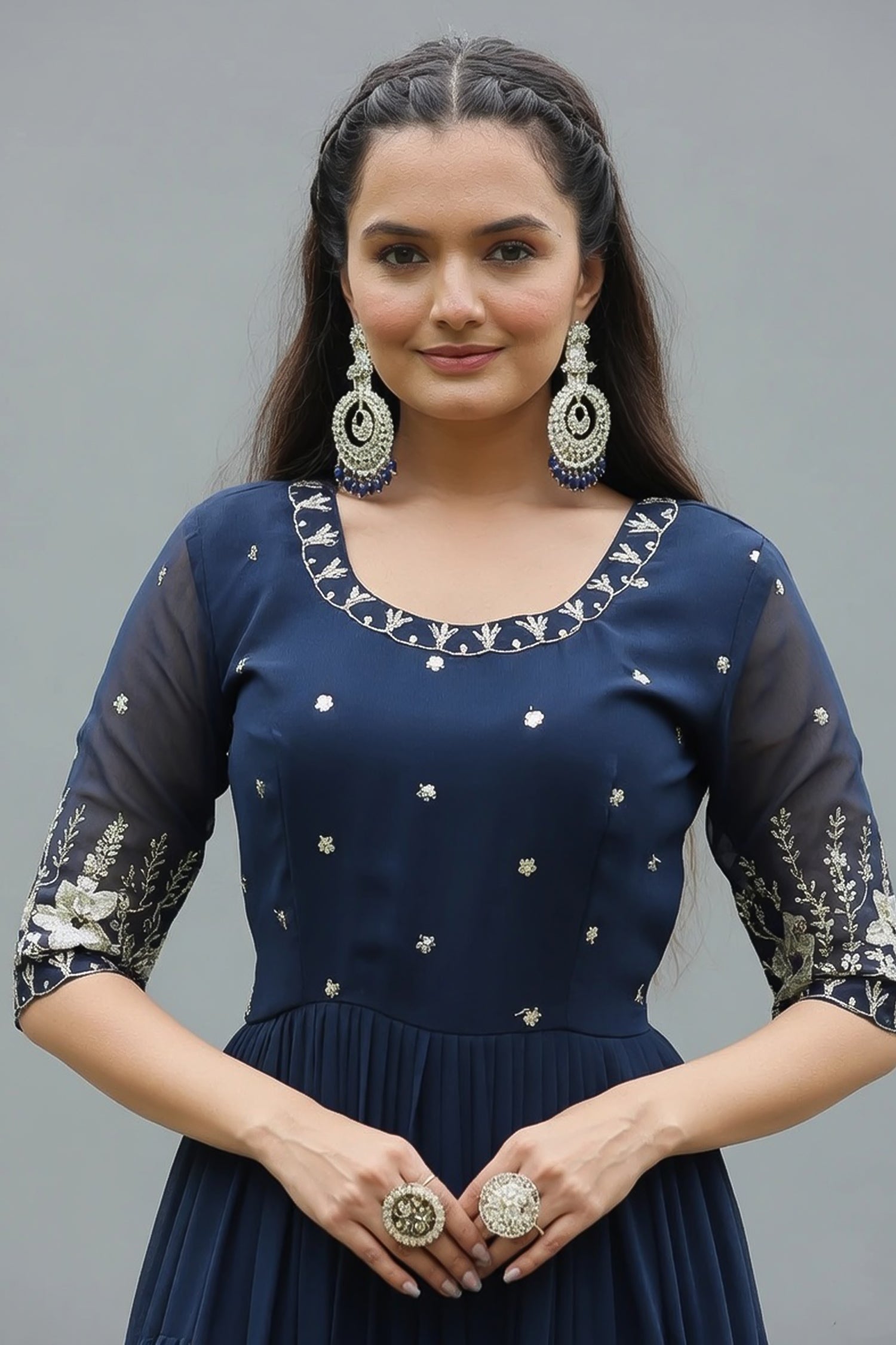 Georgette Sequin Flared Long Kurti - red georgette saree