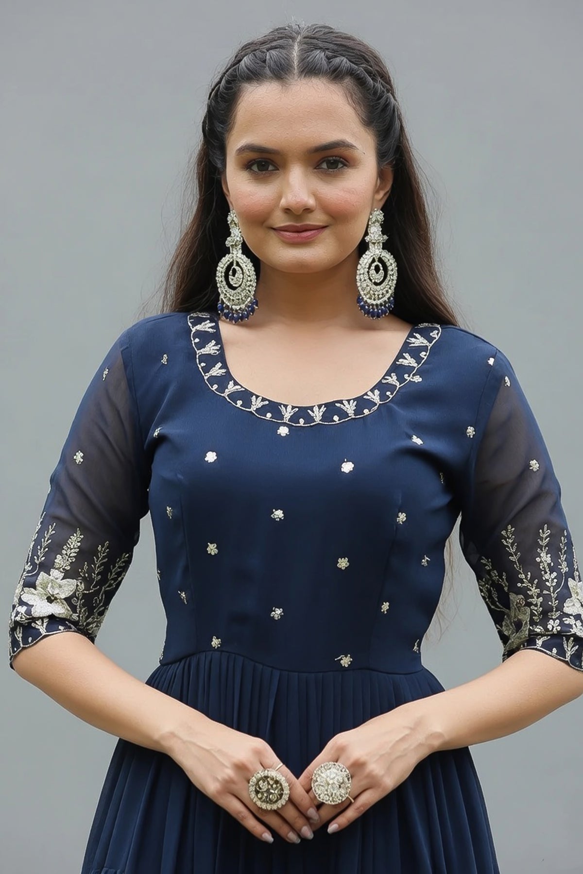 Georgette Sequin Flared Long Kurti - red georgette saree