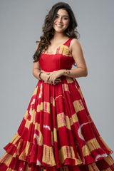 Red Rayon Printed Flared Anarkali Kurti - red rayon saree