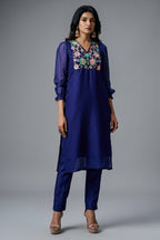 Violet Organza Sequinned Kurti with Pant - violet organza saree