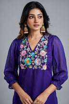 Violet Organza Sequinned Kurti with Pant - violet organza saree