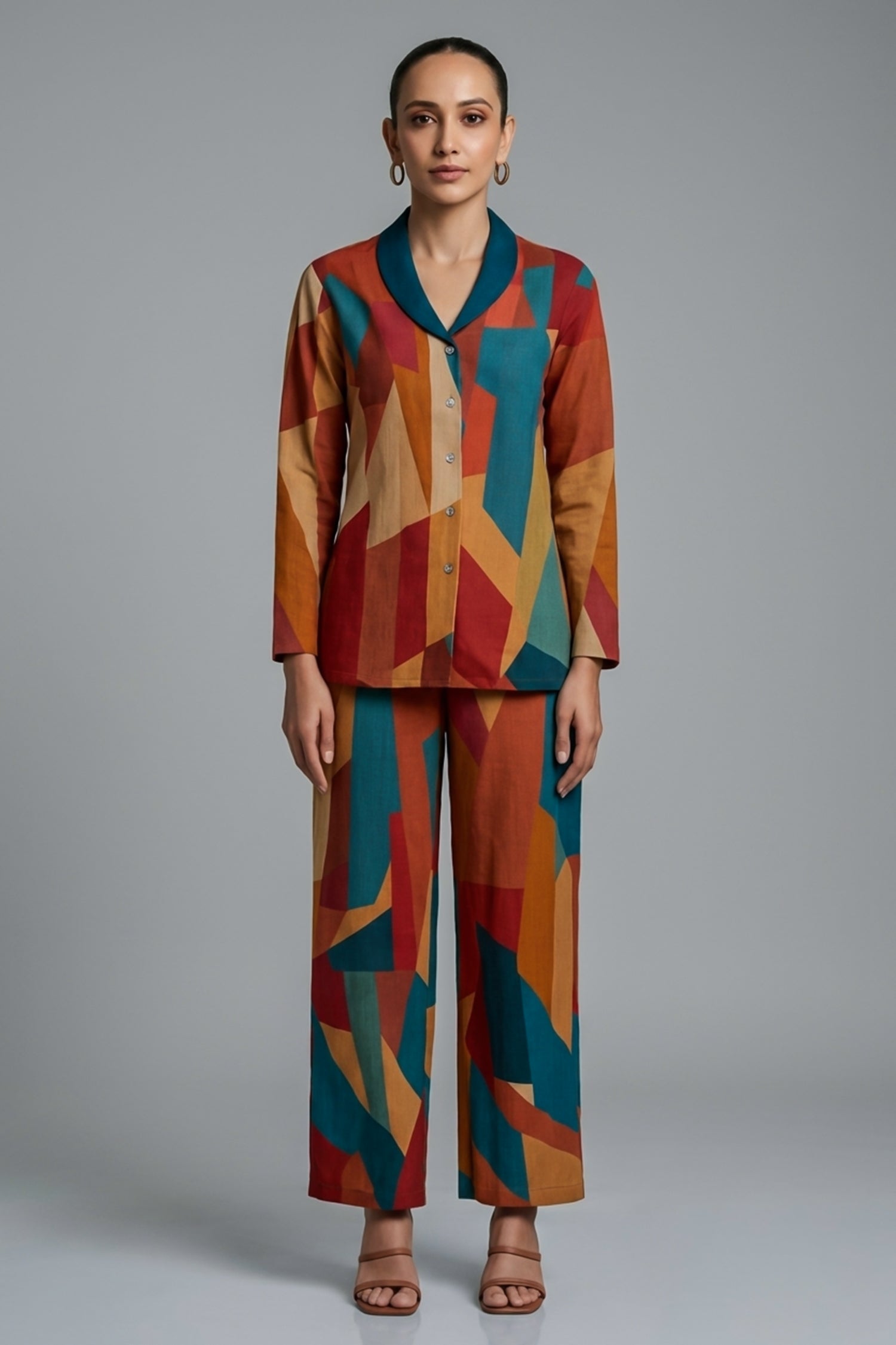 Multi Colored Printed Co-Ord Set in Crepe - red crepe saree