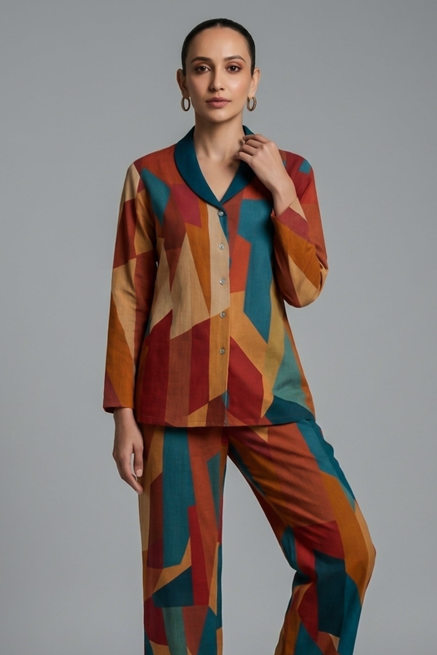 Multi Colored Printed Co-Ord Set in Crepe Secondary image