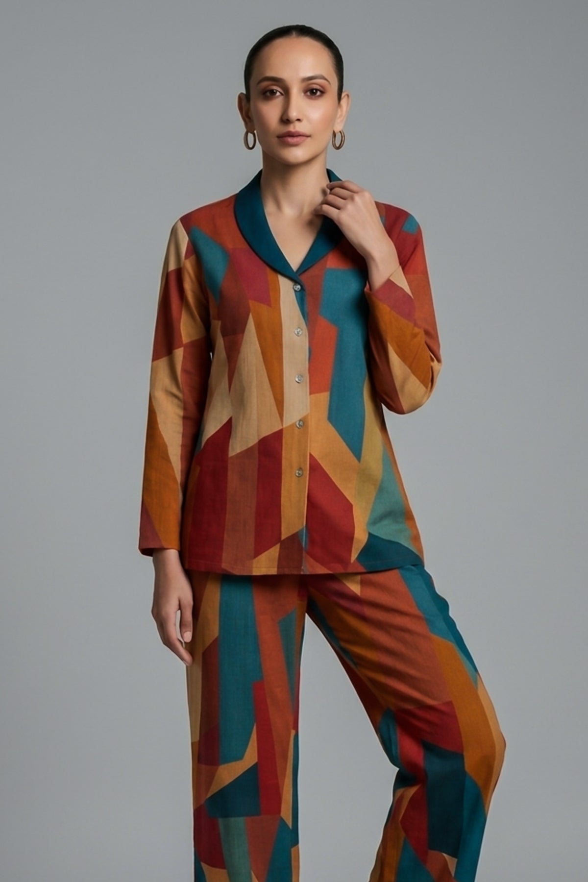 Multi Colored Printed Co-Ord Set in Crepe - red crepe saree