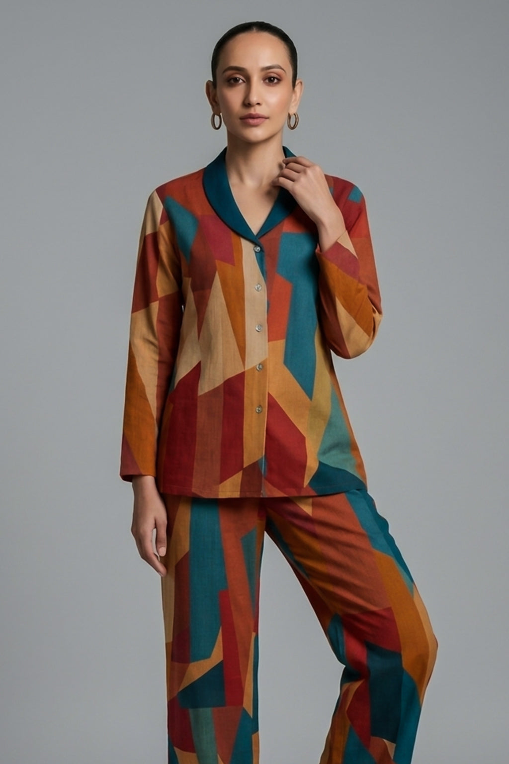 Multi Colored Printed Co-Ord Set in Crepe - red crepe saree