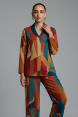 Multi Colored Printed Co-Ord Set in Crepe - red crepe saree