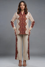 Cream Muslin Printed Co-Ord Set - cream muslin saree
