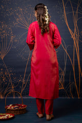 Dark Pink Shimmer Silk Straight Cut Kurti Set