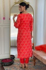 Orange Crepe Embroidered Straight Cut Kurti Set