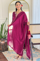 Purple Art Silk Embroidered Straight Cut Kurti Set