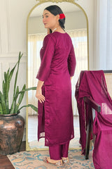 Purple Art Silk Embroidered Straight Cut Kurti Set