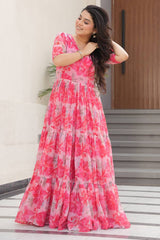 Georgette Floral Printed Flared Kurti