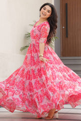 Georgette Floral Printed Flared Kurti