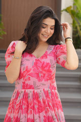 Georgette Floral Printed Flared Kurti