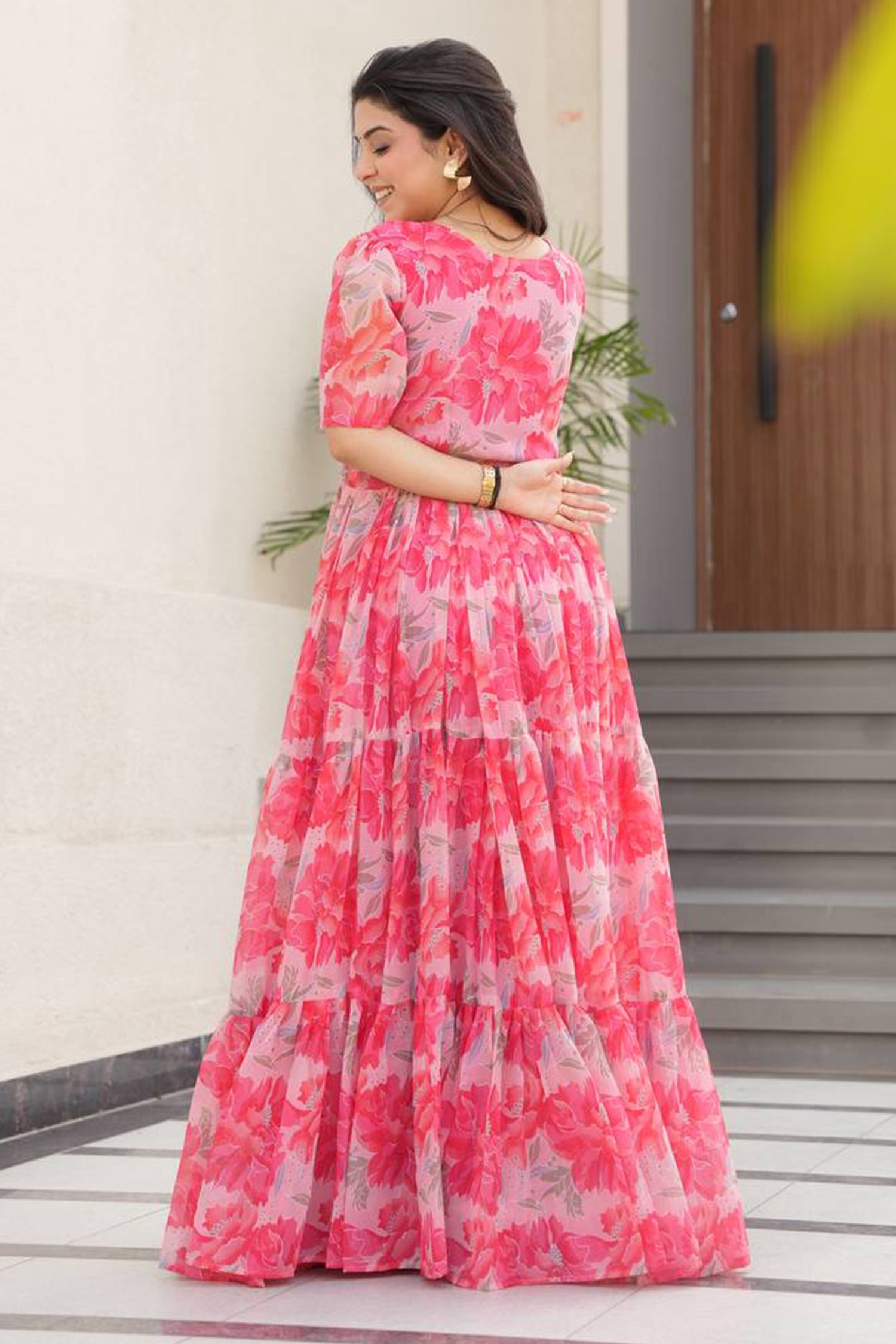 Georgette Floral Printed Flared Kurti