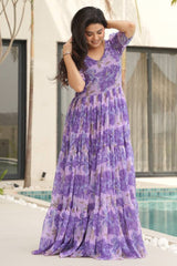 Georgette Floral Printed Flared Kurti