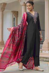 Cotton Embroidered Straight Cut Kurti Set