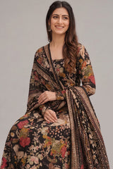 Multi Colored Cotton Floral Printed Flared Kurti Set - red cotton saree