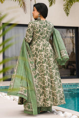 Cream Cotton Floral Printed Flared Kurti Set