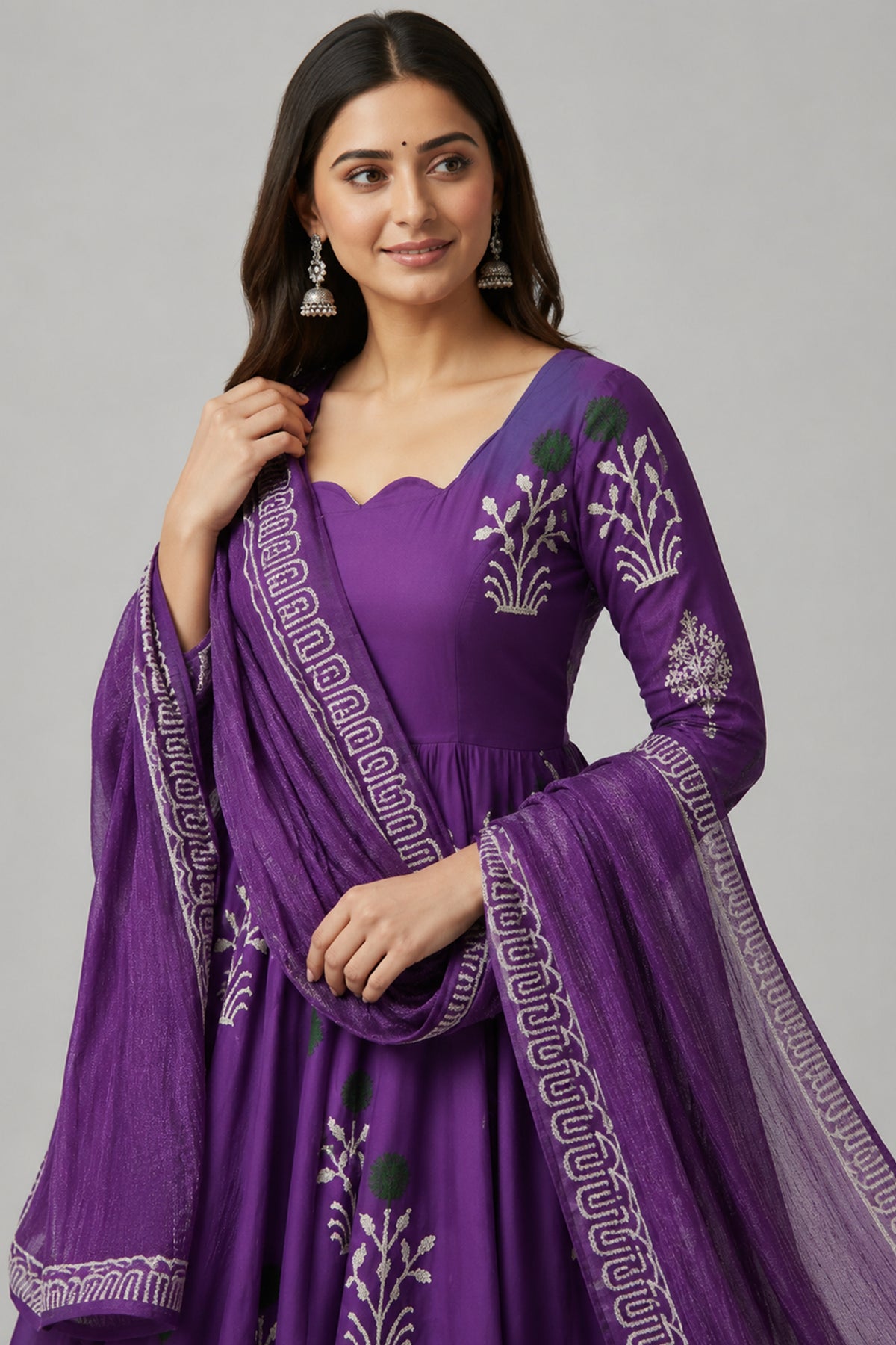 Purple Cotton Floral Printed Flared Kurti Set - red cotton saree