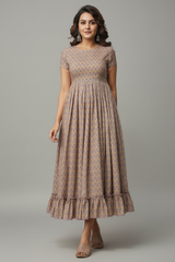 Taupe Rayon Digital Printed Long Anarkali Kurti