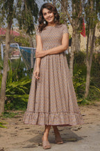 Taupe Rayon Digital Printed Long Anarkali Kurti - rayon saree